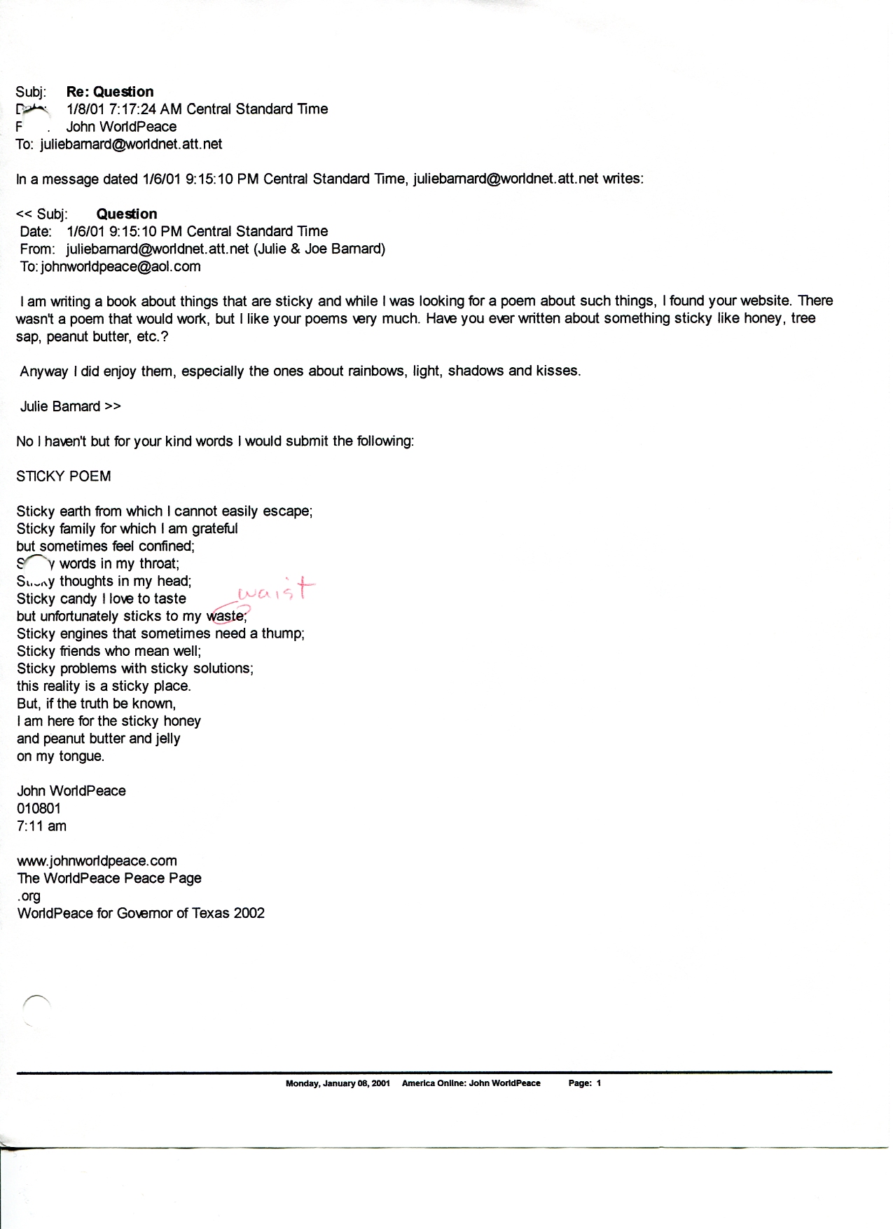 John WorldPeace Poems 2001 | World Peace Poems